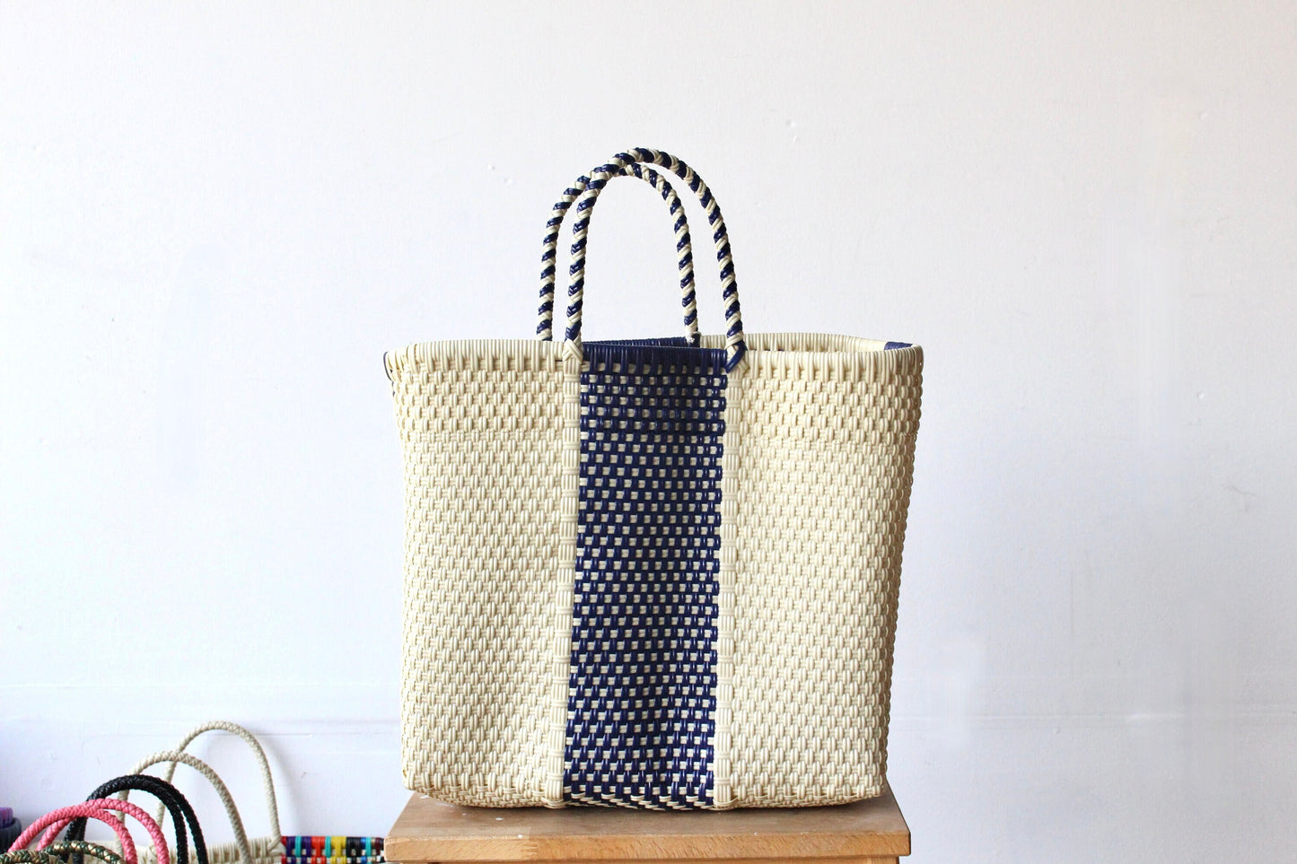 Beige & Blue Handwoven Tote bag
