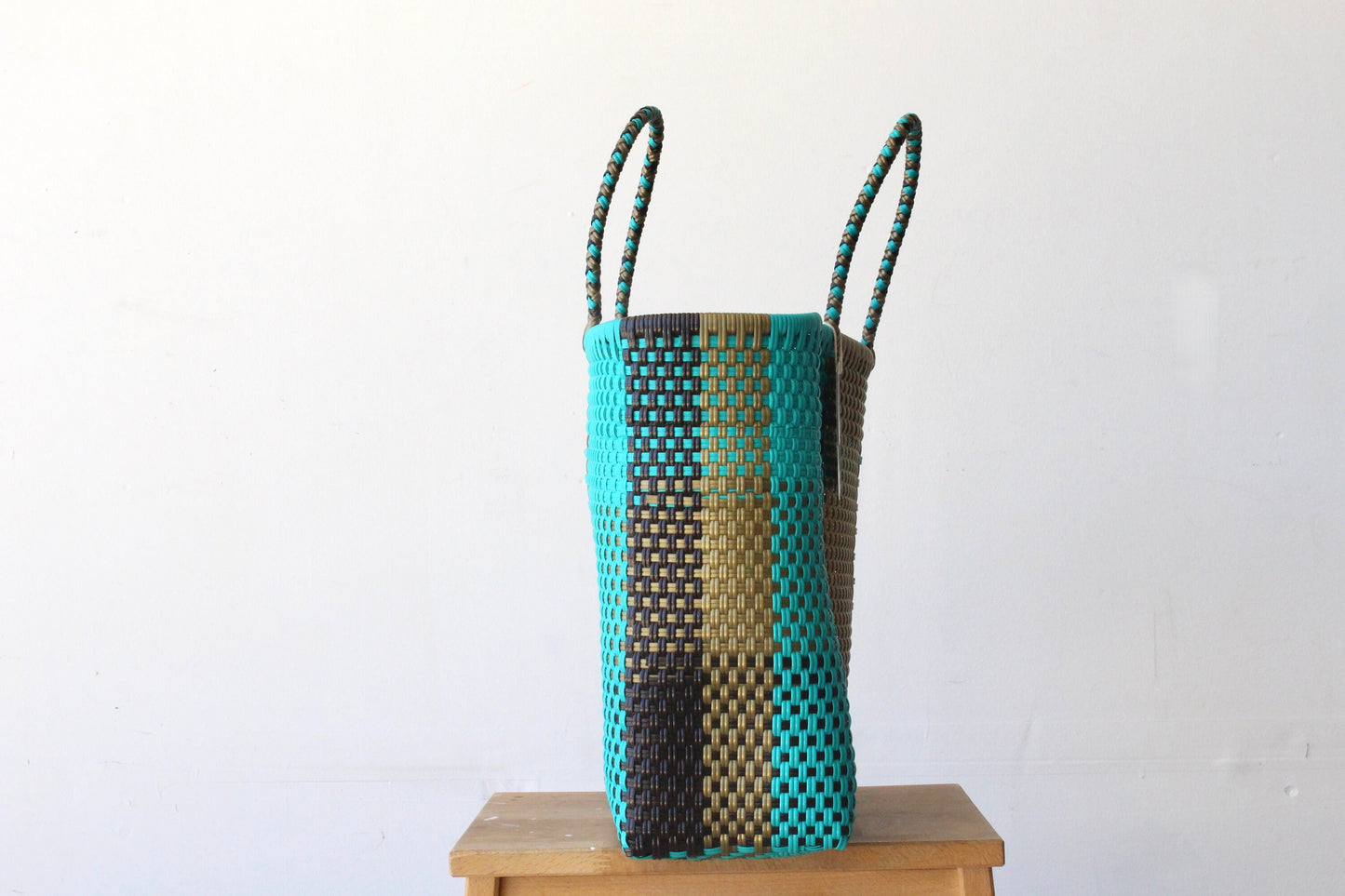 Brown, Aqua & Gold Handwoven MexiMexi Tote bag, Beach Bag, Getaway Bag, Picnic Bag, Weekend Bag, Travel Bag, Mexican Gift, Mexican Bag,