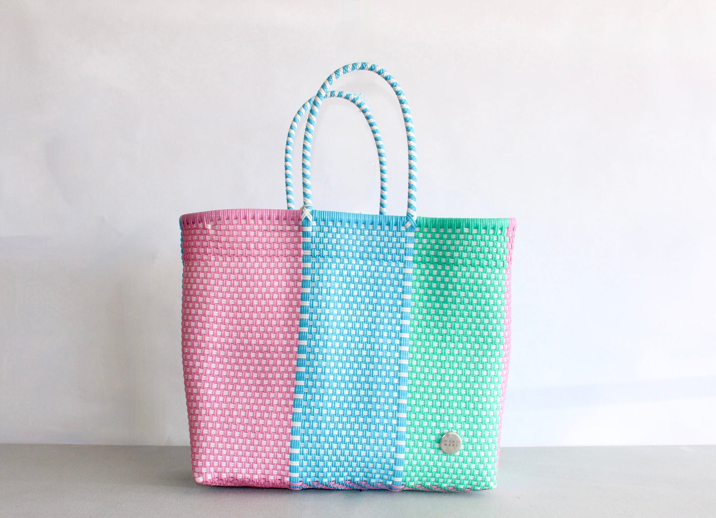 Colorful Pastel Handwoven Tote bag, Picnic Basket, Beach Bag, Getaway Bag, Picnic Bag, Weekend Bag, Travel Bag, Mexican Gift, Mexican Bag,