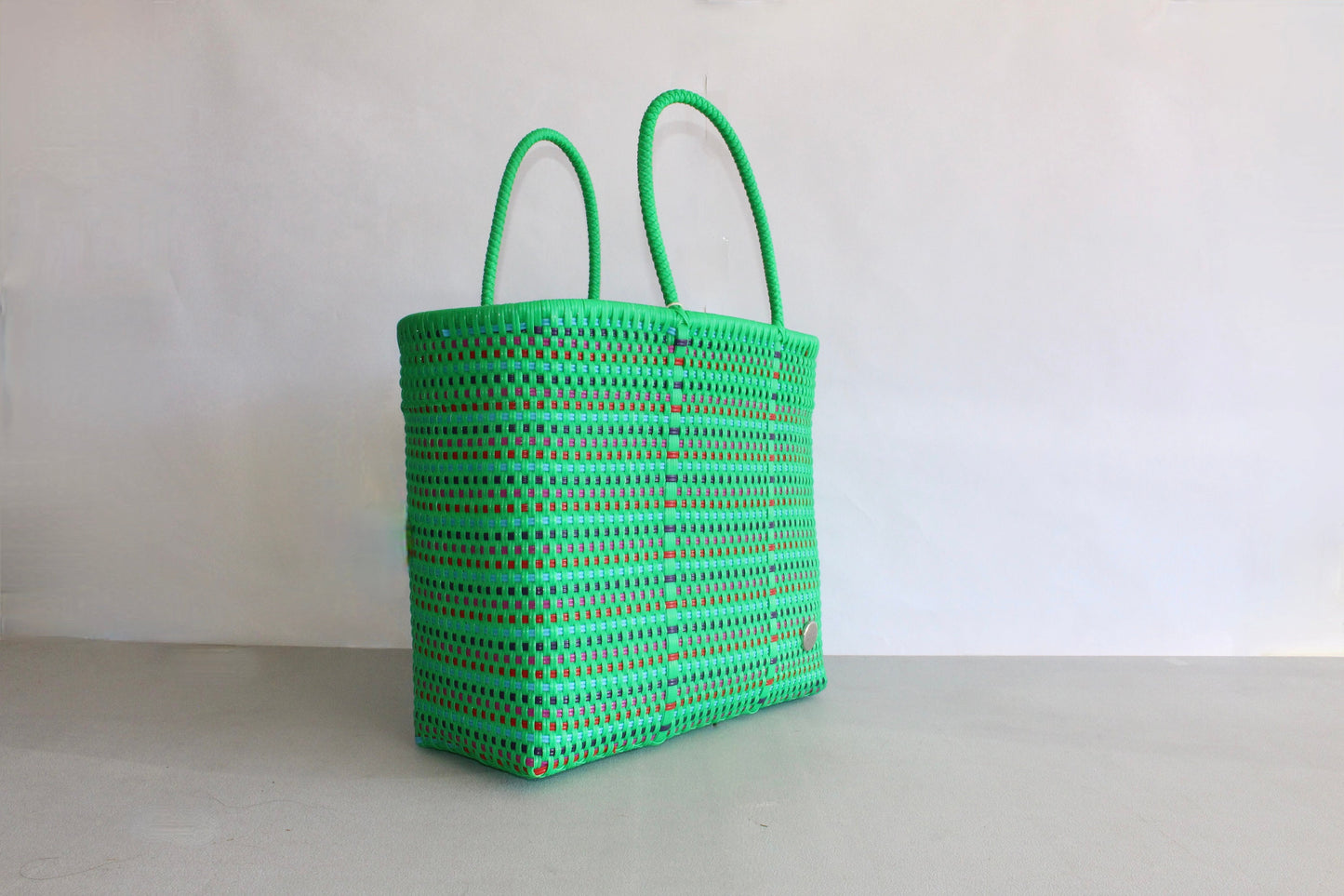Colorful Green Handwoven Tote bag, Picnic Basket, Beach Bag, Getaway Bag, Picnic Bag, Weekend Bag, Travel Bag, Mexican Gift, Mexican Bag,