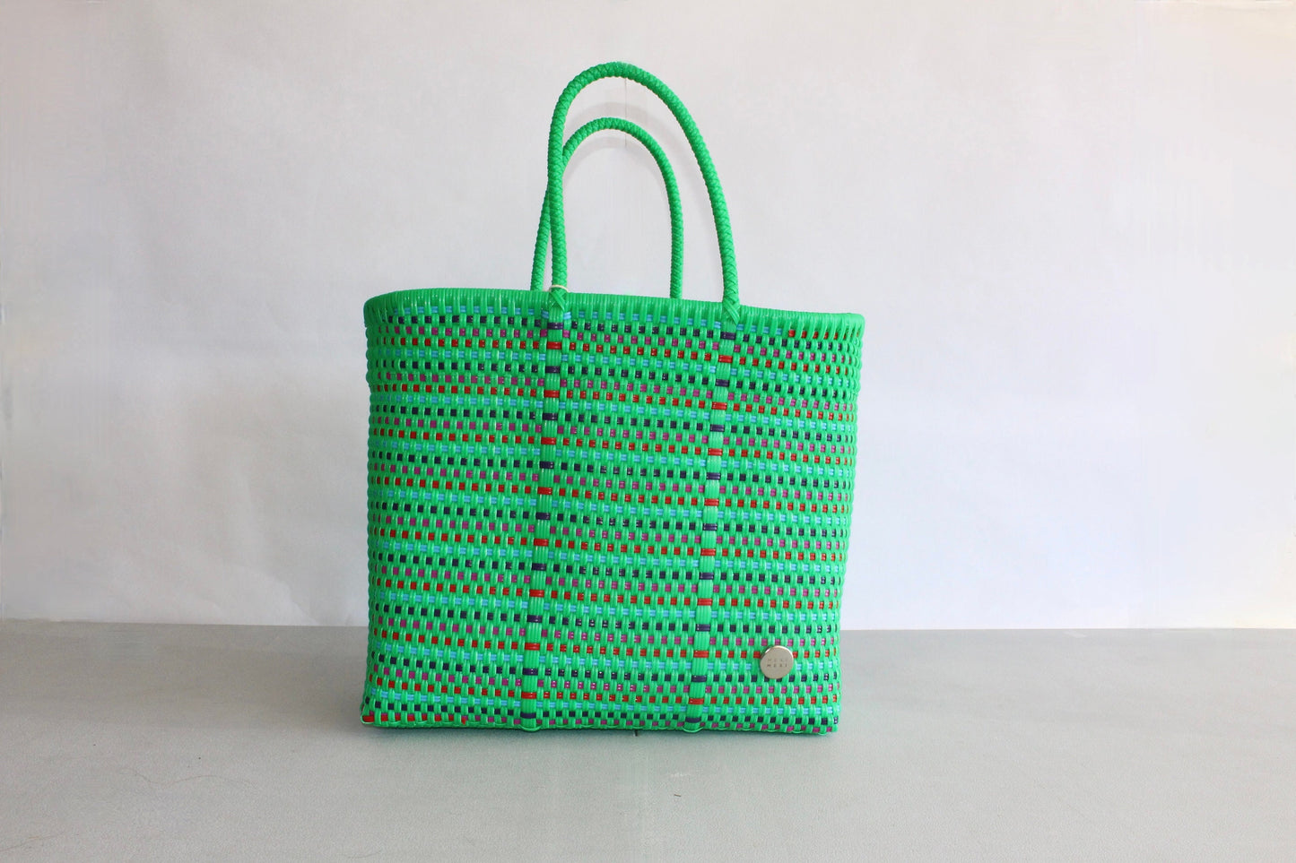 Colorful Green Handwoven Tote bag, Picnic Basket, Beach Bag, Getaway Bag, Picnic Bag, Weekend Bag, Travel Bag, Mexican Gift, Mexican Bag,