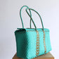 Turquoise & Gold MexiMexi Handbag, Handwoven Mexican Bag, Oaxaca Tote, Mexican Plastic Bag, Mexican Art, MexiMexi, Picnic Basket