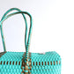 Turquoise & Gold MexiMexi Handbag, Handwoven Mexican Bag, Oaxaca Tote, Mexican Plastic Bag, Mexican Art, MexiMexi, Picnic Basket